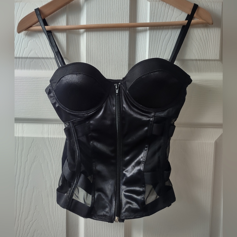 NWT - Body Rage Microfiber and Mesh Black Bustier Size Small